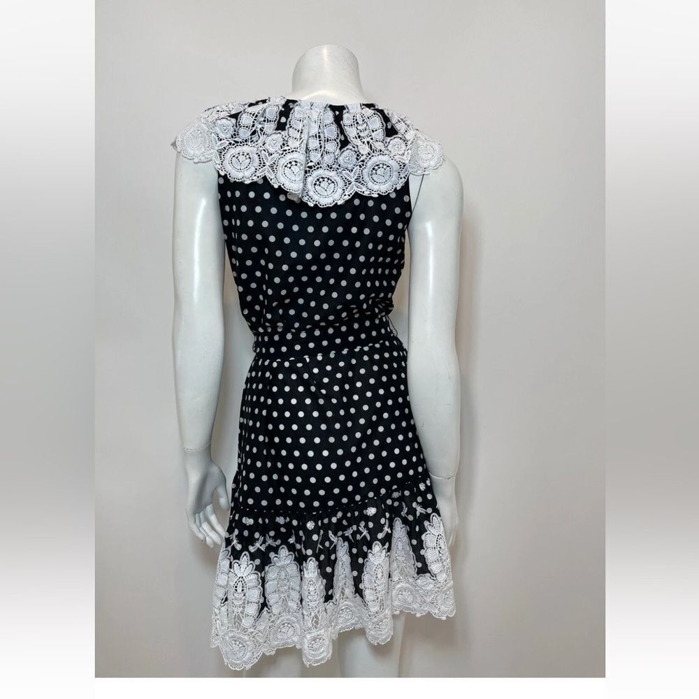 Miguelina Black polka dot crochet lace detailed Mini Dress, M - Picture 6 of 12